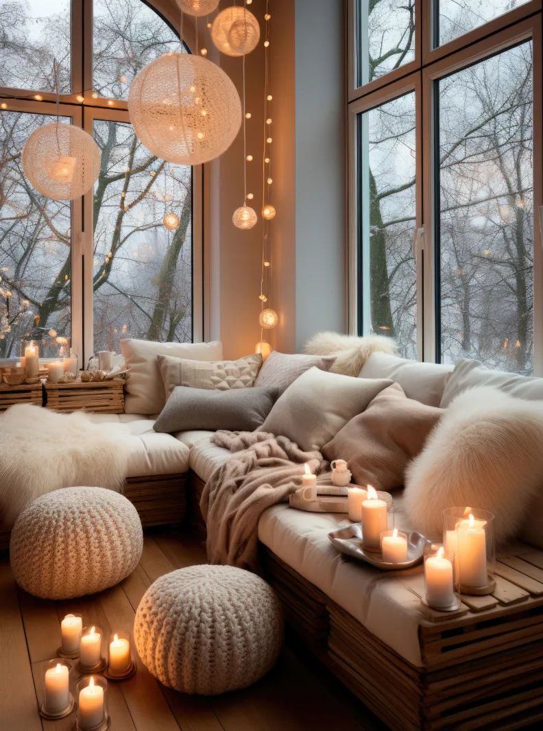 Soft candlelight creating a warm winter home.